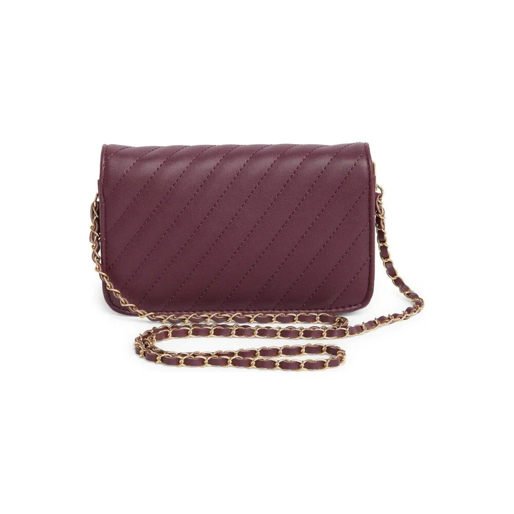 Badgley Mischka Bag Crossbody Plum Quilted Faux Leather Magnetic Removable